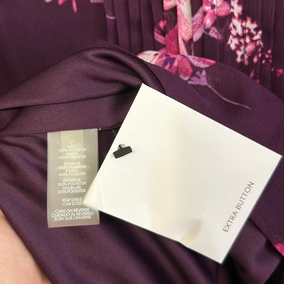 Calvin Klein Women's Purple Pleated Sheer Sleeve Floral V-Neck Dress NWT 10 - Picture 6 of 9